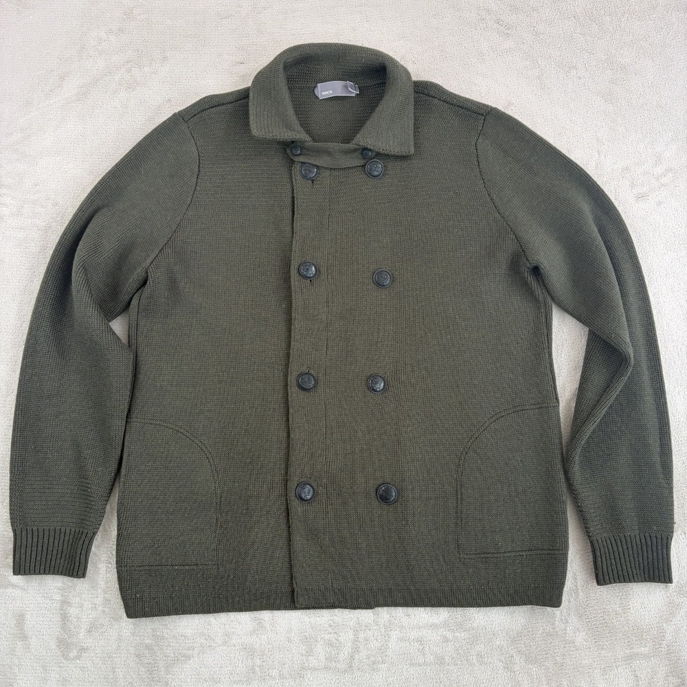 Vince‎ 100% Wool Double Breasted Peacoat Jacket Military Green Men XL $325
